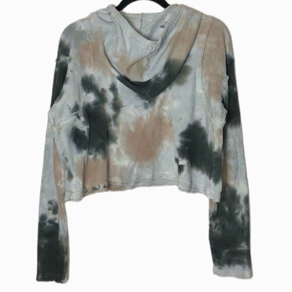 Mono B Sweater Women's Medium Tie Dye Jacquard Cropped Hoodie white, tan, green - Picture 3 of 16